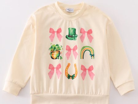 Cream clover rainbow print girl top For Sale