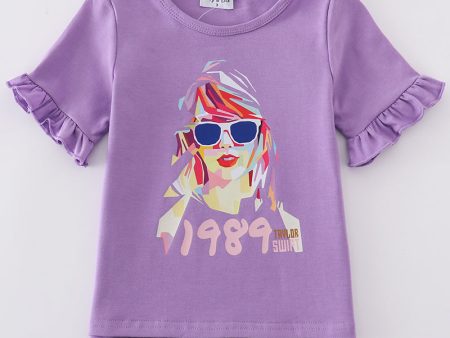 Purple music fan print girl top Cheap