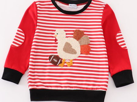 Red stripe thanksgiving turkey french knot boy top on Sale