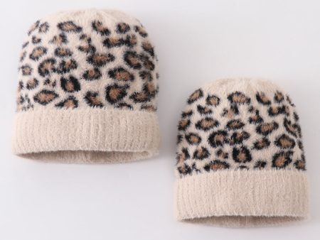 Beige leopard beanie hat toddler adult Hot on Sale