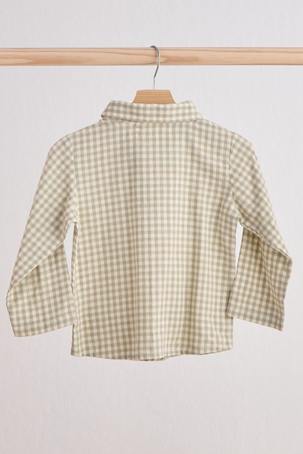 Green woven gingham bow flannel button down shirt Hot on Sale