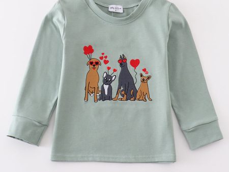 Sage valentine puppy heart embroidery boy top Online