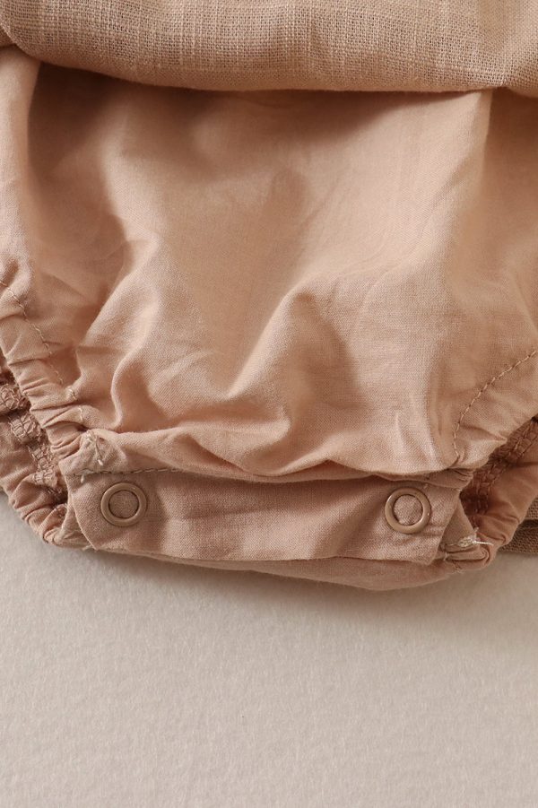 Beige linen floral embroidery ruffle strap bubble For Discount