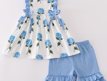 Blue hydrangea print girl set Sale