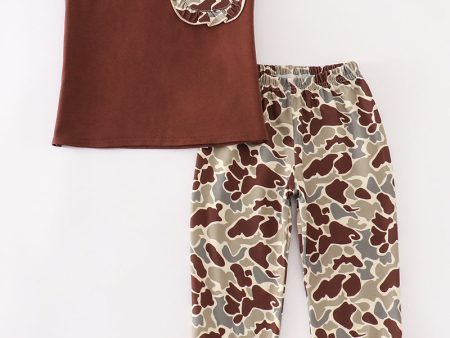 Brown camouflage ruffle girl set For Discount