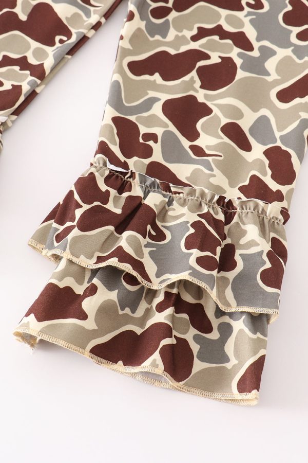 Brown camouflage ruffle girl set For Discount