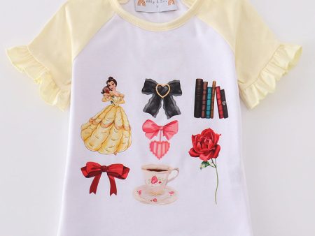 Yellow princess bow print girl top For Discount