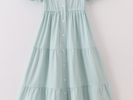 Blue tiered ruffle mom dress Online Hot Sale