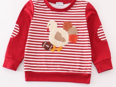 Maroon stripe thanksgiving turkey french knot boy top Online Hot Sale