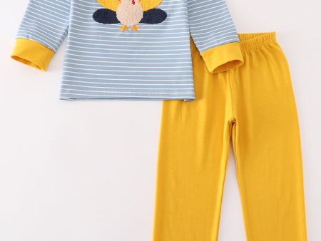 Blue stripe turkey french knot boy set Online