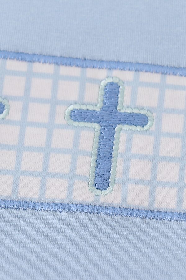 Blue easter cross embroidery boy set Online Hot Sale