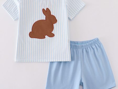 Blue easter bunny applique stripe boy set Online Hot Sale