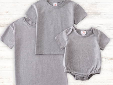 Gray blank basic t-shirt Adult Kids and baby bubble on Sale