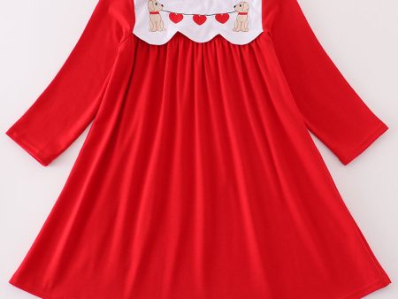 Red valentine s day puppy embroidery girl dress For Discount