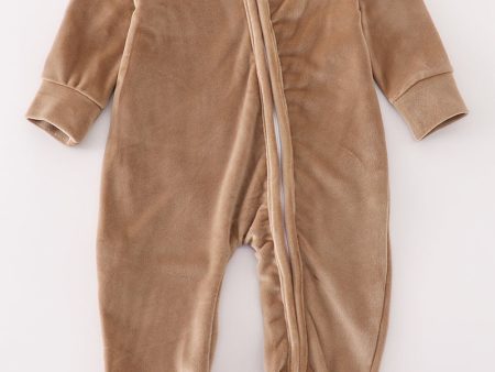 Beige velvet boy romper Online Hot Sale