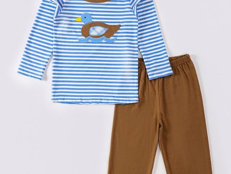 Brown duck applique boy set Fashion