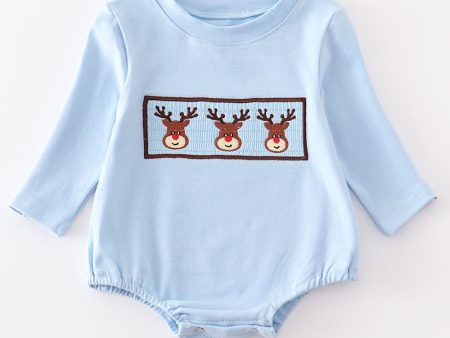 Blue deer smocked boy bubble Cheap