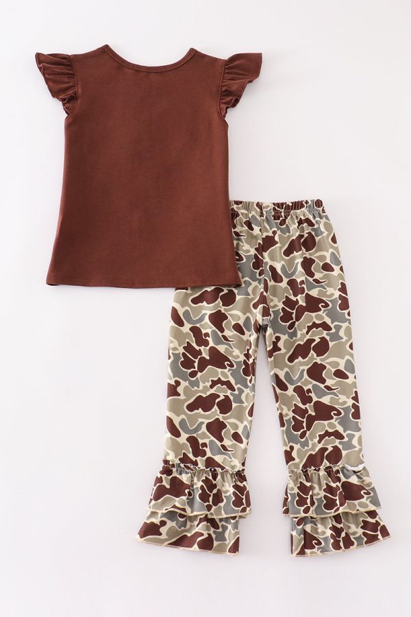 Brown camouflage ruffle girl set For Discount