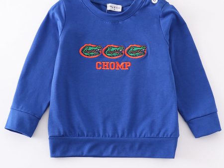 Blue chomp embroidery boy top Supply