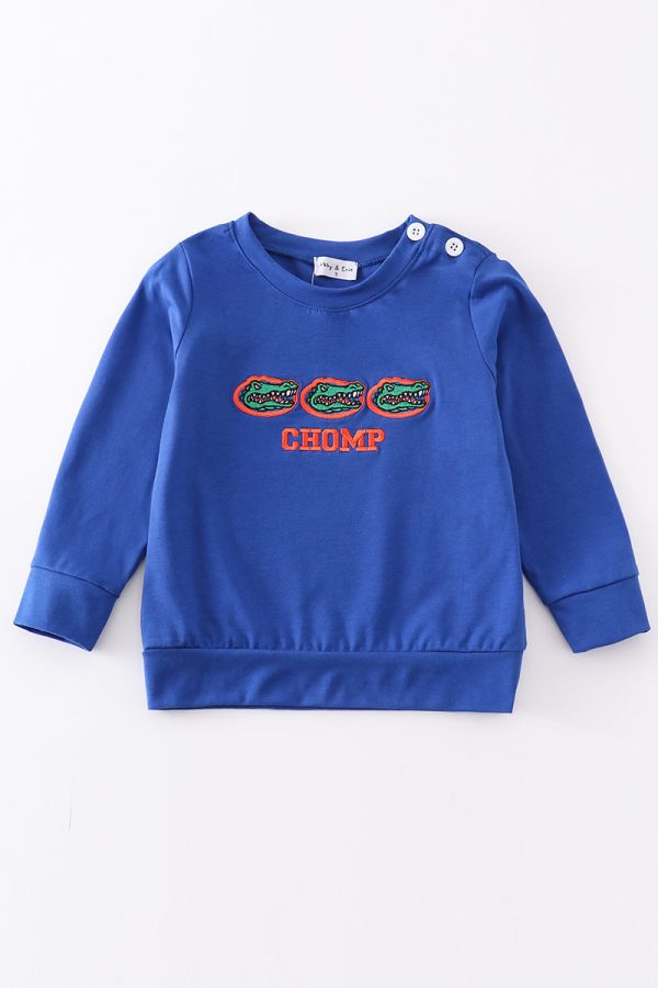 Blue chomp embroidery boy top Supply