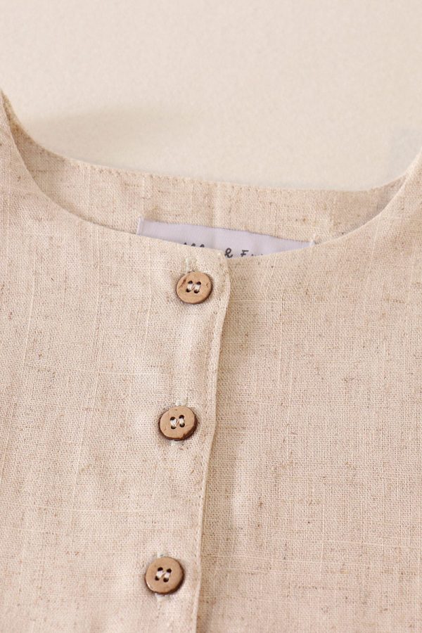 Beige ruffle button linen dress For Sale